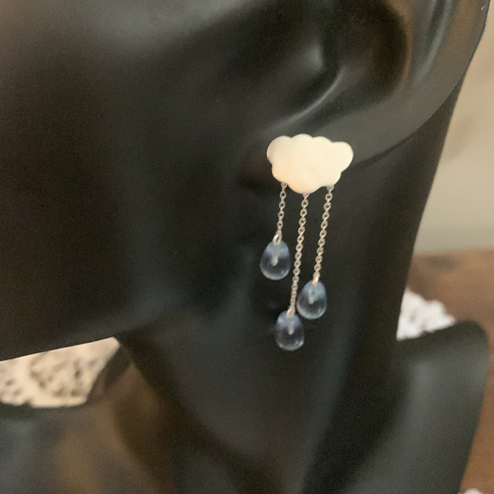 s925 Elegant Silver Cloud Drop Earrings with blue chalcedony stones